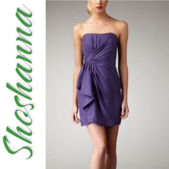 NWT SHOSHANNA 100% Silk Strapless Purple Snakeprint Mini Dress, Size 8 - Picture 3 of 13